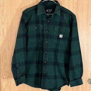 Carhartt Rugged Flannel Plaid Dark Green and Black Button Down Shirt